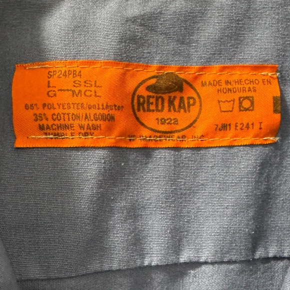 4/$15 RED KAP Industrial Work Blue Button Down Shirt LARGE - Picture 2 of 3
